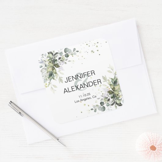 Grünhochzeit Quadratischer Aufkleber (Umschlag)