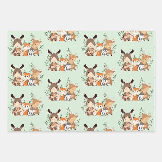Grünholzpapier für niedliche Waldtiere Geschenkpapier Set (Vorderseite 3)