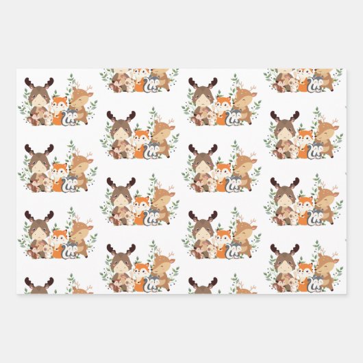 Grünholzpapier für niedliche Waldtiere Geschenkpapier Set (Vorderseite)