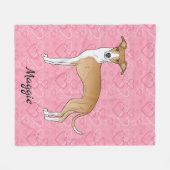 Grünhund aus Weiß und Fauna auf rosa Herzen Fleecedecke (Vorderseite (Horizontal))