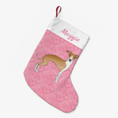 Grünhund aus Weiß und Fauna auf rosa Herzen Kleiner Weihnachtsstrumpf (Vorderansicht (hängend))