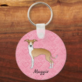 Grünhund aus Weiß und Fauna auf rosa Herzen Schlüsselanhänger (Vorderseite)
