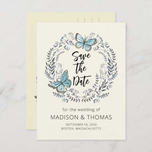 Grünkäfer-Schmetterlingssehen retten das Datum Ankündigungspostkarte (Vorne/Hinten)