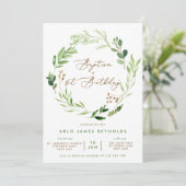 Grünkäfer Taufe & 1. Geburtstag Einladung (Stehend Vorderseite)