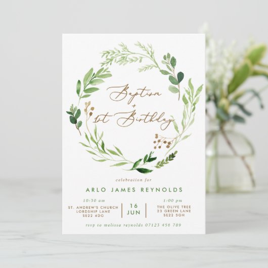 Grünkäfer Taufe & 1. Geburtstag Einladung (Stehend Vorderseite)