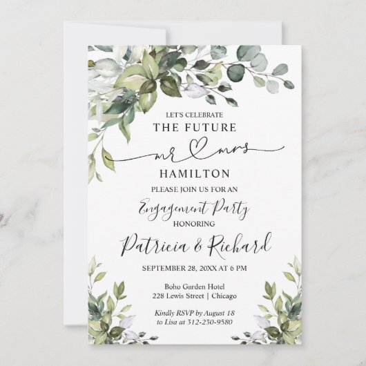 Grünkalligrafie Engagement Partei Einladung (Vorderseite)