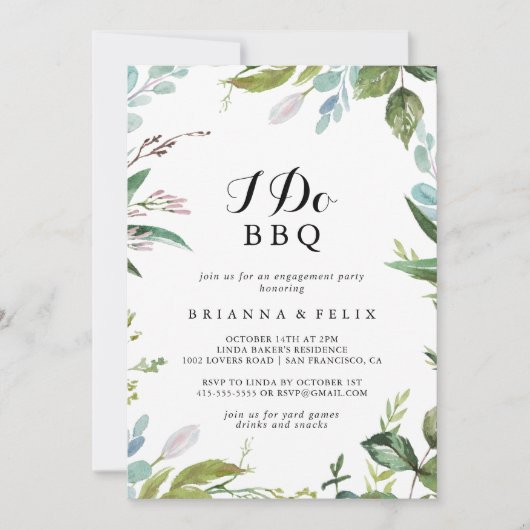 Grünkalligrafie I betreibe GRILLEN Engagement Part Einladung (Vorderseite)