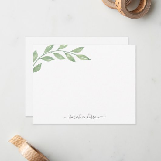 Grünkalligrafie Personalisiert Stationery Mitteilungskarte (Vorderseite/Rückseite Beispiel)