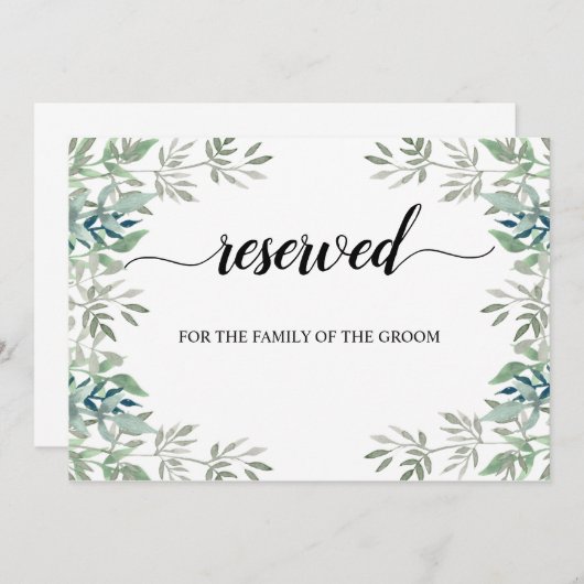 Grünkalligrafie vorbehalten Hochzeitszeichen Einladung (Vorne/Hinten)