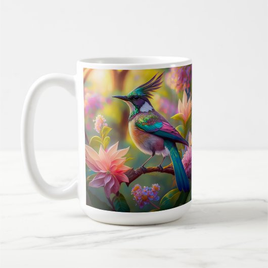 Grünköpfiger Jay-Fantasievogel Kaffeetasse (Links)