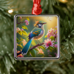 Grünköpfiger Teal Flügel Fantasy Vogel Ornament Aus Metall