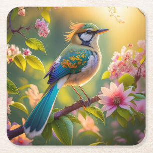Grünköpfiger Teal Flügel Fantasy Vogel Rechteckiger Pappuntersetzer