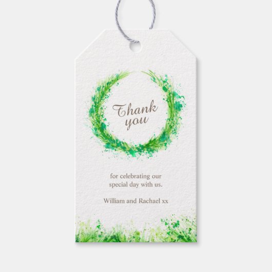 Grünkranz Aquarellkunst danke Geschenkmarken Geschenkanhänger (Vorderseite)
