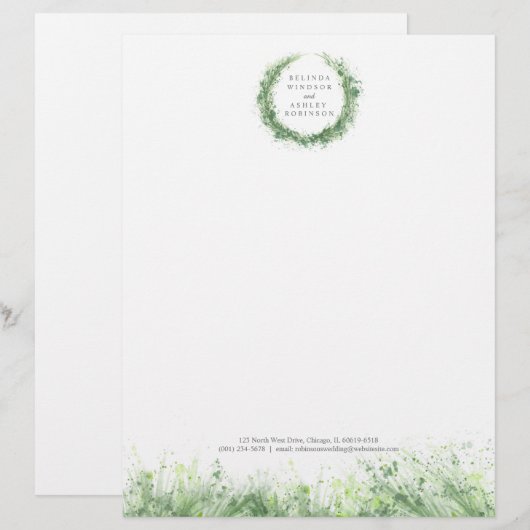 Grünkranz im Grünen mit moderner Aquarellfarbe Briefbogen (Vorne/Hinten)