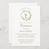 Grünkranz in Aquarellfarbe erste heilige Kommunion Einladung (Vorne/Hinten)