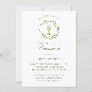 Grünkranz in Aquarellfarbe erste heilige Kommunion Einladung