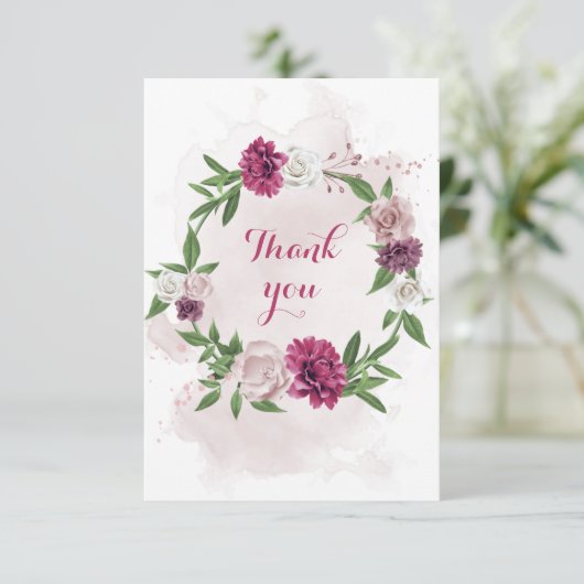 Grünkranz in rosa Blume Dankeskarte (Stehend Vorderseite)