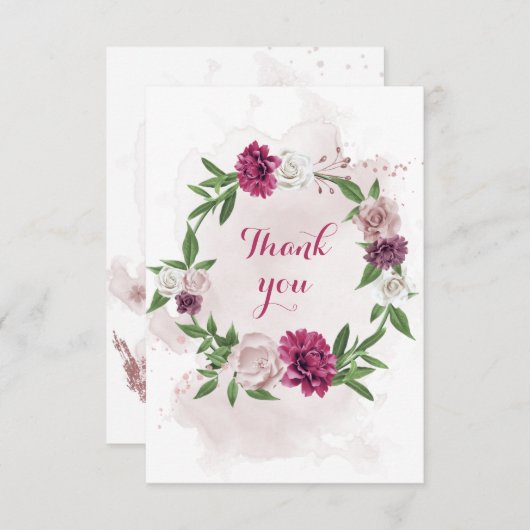 Grünkranz in rosa Blume Dankeskarte (Vorne/Hinten)