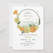 Grünkranz mit gelben und orangefarbenen Blume Einladung (Vorderseite)