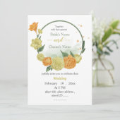 Grünkranz mit gelben und orangefarbenen Blume Einladung (Stehend Vorderseite)
