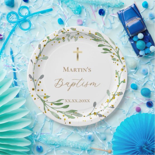 Grünkranz Taufen Pappteller (Party)