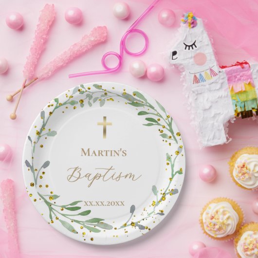 Grünkranz Taufen Pappteller (Party)