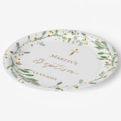 Grünkranz Taufen Pappteller (Schrägansicht)