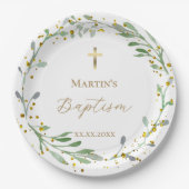 Grünkranz Taufen Pappteller (Vorderseite)