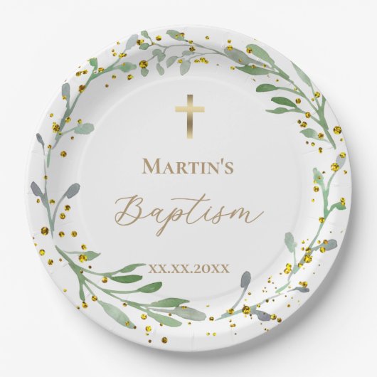 Grünkranz Taufen Pappteller (Vorderseite)