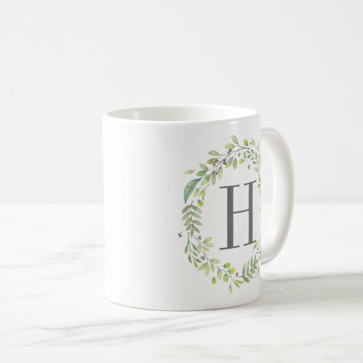 Grünkranz und Monogramm Kaffeetasse (VorderseiteRechts)