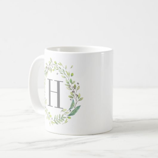 Grünkranz und Monogramm Kaffeetasse (Vorderseite Links)