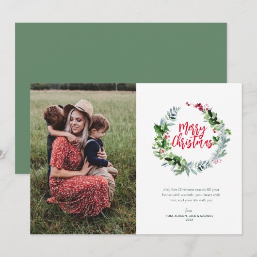 Grünkranz Weihnachtskarte Feiertagskarte (Vorne/Hinten)