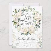 Grünkraut, weiß Rosen goldfarben geometrisch Einladung (Vorderseite)