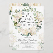 Grünkraut, weiß Rosen goldfarben geometrisch Einladung (Vorne/Hinten)