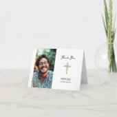 Grünkreuz Portrait Foto Kleine geflochtene Beerdig Dankeskarte (Vorderseite)