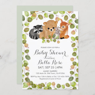 Grünland Woodland Animals Kinderdusche Einladung