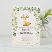 Grünland Woodland Deer Birthday Einladung (Stehend Vorderseite)