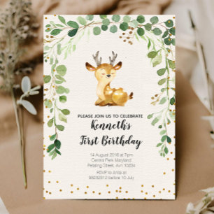 Grünland Woodland Deer Birthday Einladung