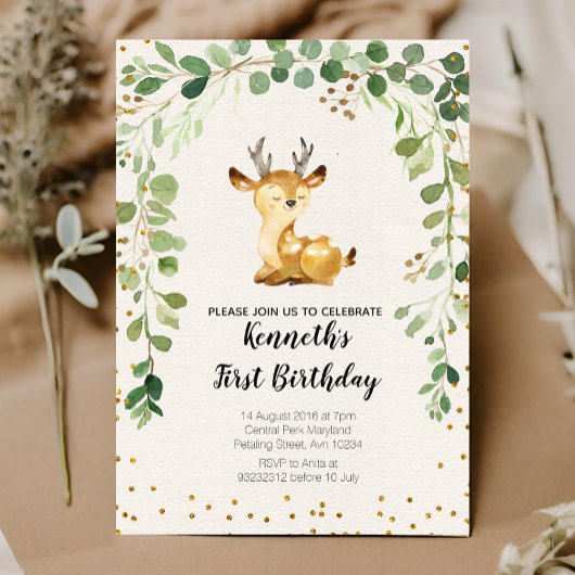 Grünland Woodland Deer Birthday Einladung