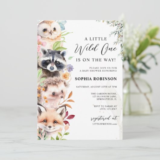 Grünland Woodland Kreaturen Kinderdusche Einladung (Stehend Vorderseite)