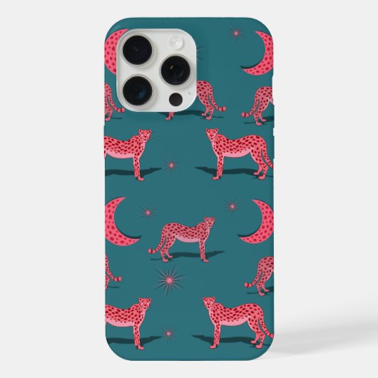 Grünlich-blauer Boho-Gepard und rosa Mond-Handyhül iPhone Hülle (Rückseite)