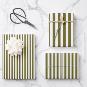 Grünlich Braun & Weiße Streifen Geschenkpapier Set