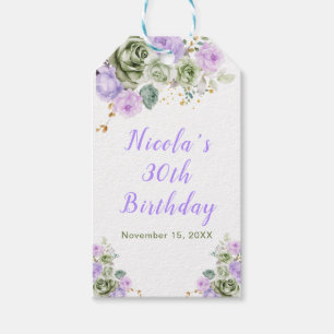 Grünlich graue und violette florale Geburtstagsfei Geschenkanhänger