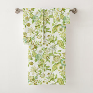Grünliches Blumenmuster-Badehandtuch-Set Badhandtuch Set