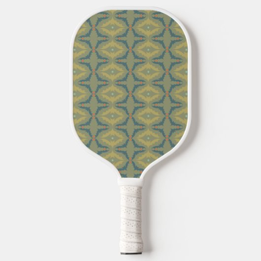 Grünliches Retro-Vintage-Muster Pickleball Schläger (Vorderseite)