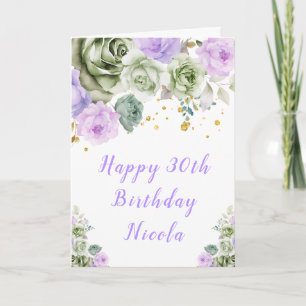 Grünlichgraue und violette Blumen zum Geburtstag Karte