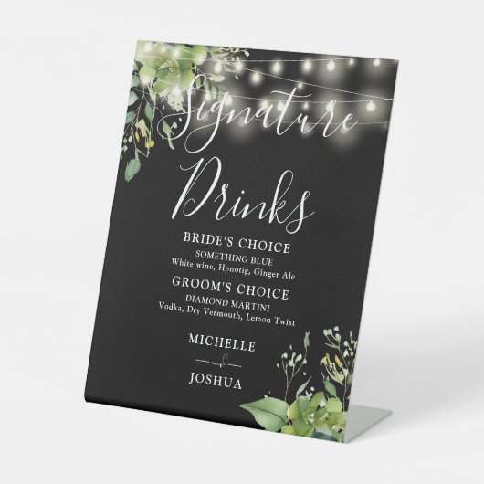 Grünlichter Schwarz-Weiß-Signatur-Getränke Sockelschild (Vorderseite)