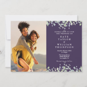 Grünlilien Floral Lila 2 Foto Hochzeit Einladung