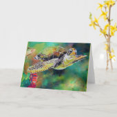 Grünmeerschildkröten-Seidenmalerei Karte (Gelbe Blume)