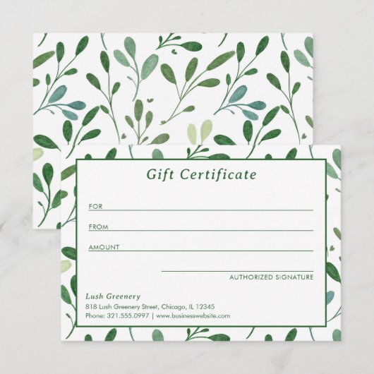 Grünmuster Modernes Geschenkgutachten (Vorne/Hinten)